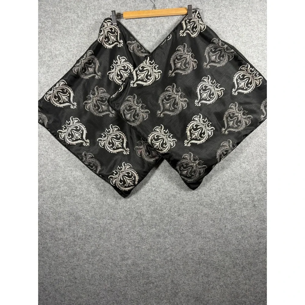 Set of 2 Black and Cream Embroidered Damask‎ Square Throw Pillow Covers 18.5in